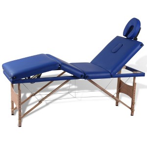 vidaXL Blue Foldable Massage Table 4 Zones with Wooden Frame - 1 of 4