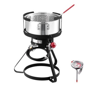 VEVOR 10 Qt Fish and Wing Fryer, Aluminum Propane Fish Fryer Kit, Outdoor Deep Fryer Seafood Pot with Thermometer, Strainer Basket, Silver - 1 of 4