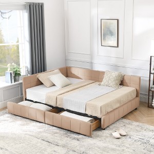 Lyngins Mid-Century Full Size  Daybed with 2 Under-Bed Drawers, Storage Velvet Upholstered Tufted Bed Frame, Wooden Convertible Sofa Bed Frame - 1 of 4