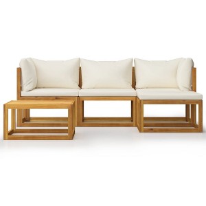 vidaXL 5-Piece Outdoor Patio Lounge Set - Solid Acacia Wood, Modular Design, Comfortable Cushions, Natural Wood & Cream White Color - 1 of 4