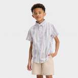 Boys' Short Sleeve Striped Poplin Button-Down Shirt - Cat & Jack™ Blue