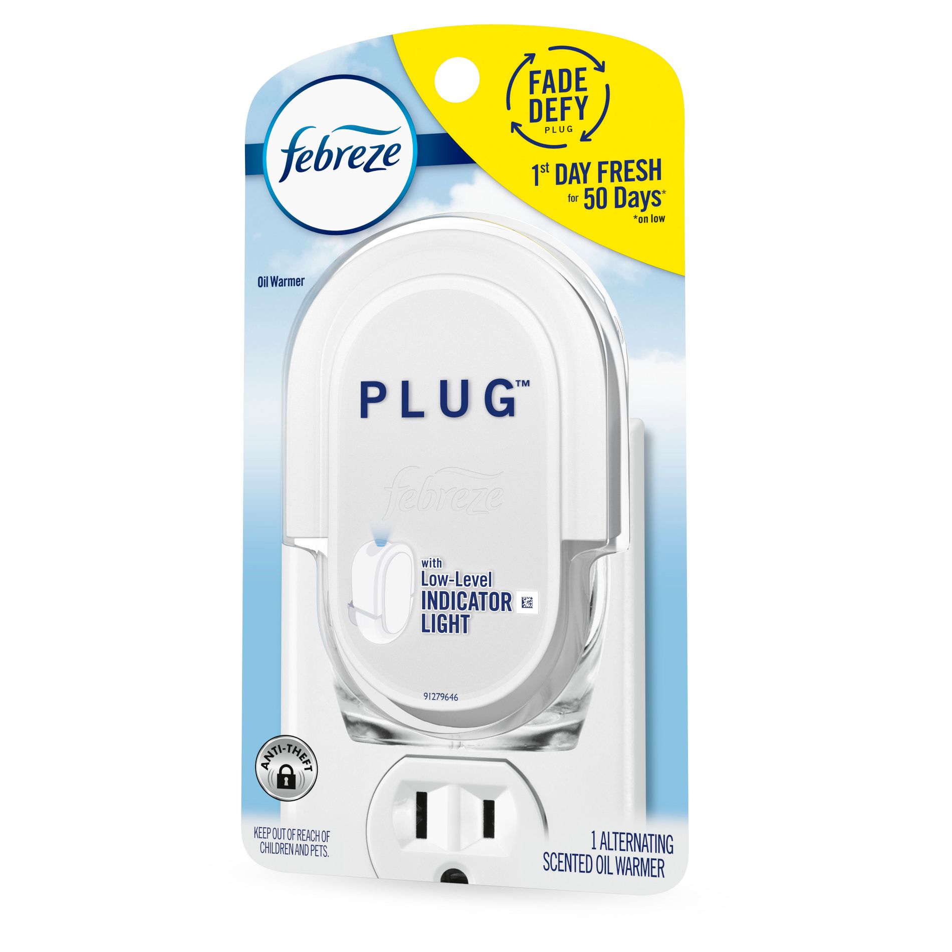 Febreze Odor-Fighting Fade Defy Plug Air Freshener - Warmer Device: Solid Form, 1-Pack, White, Dye-Free