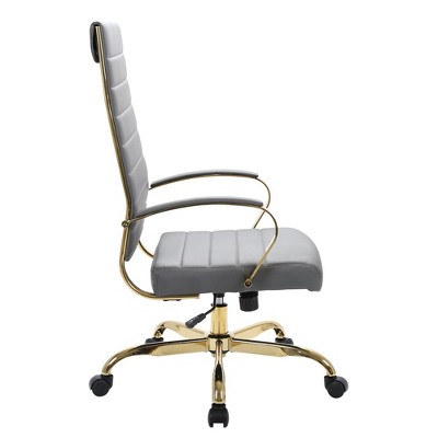 Benmar High-Back Swivel Office Chair in Gray Leather with Metal Frame