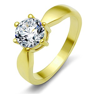Slickblue Women's 7mm Clear CZ Solitaire Engagement Ring - Silver/Gold, Polished/Ion Plated Stainless Steel, Size 5-10 - 1 of 4