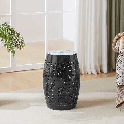NicBex 18.25" Mosaic Outdoor Side End Table,Decorative Roman Pattern Patio Table with Iron Frame for Garden&Deck,Outdoor Furniture