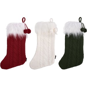 Cinnamon Stocking (Set of 3) - HOL1004 - Cream/Red/Green - 12" X 20" - Safavieh - 1 of 4
