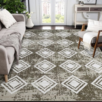 Machine Washable Area Rug for Living Room Non Slip Bedroom Carpet Low Pile Throw Rug Modern Geometric Printed Carpet for Kitchen