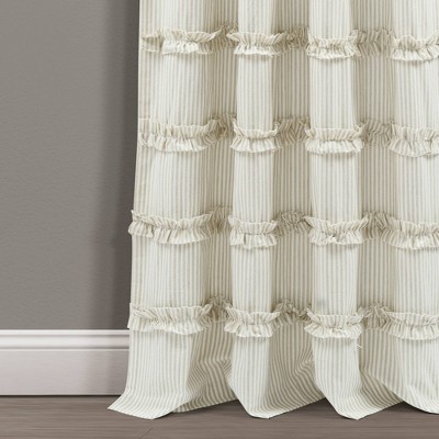 Neutral Beige and White Cotton Striped Light-Filtering Curtain Panels, 40" x 84"