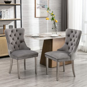 Lyngins Modern Armless Dining Chair Set of 2, High-end Tufted Solid Wood Kitchen Chair with Chrome Steel Legs, Velvet Upholstered Living Room Chair - 1 of 4