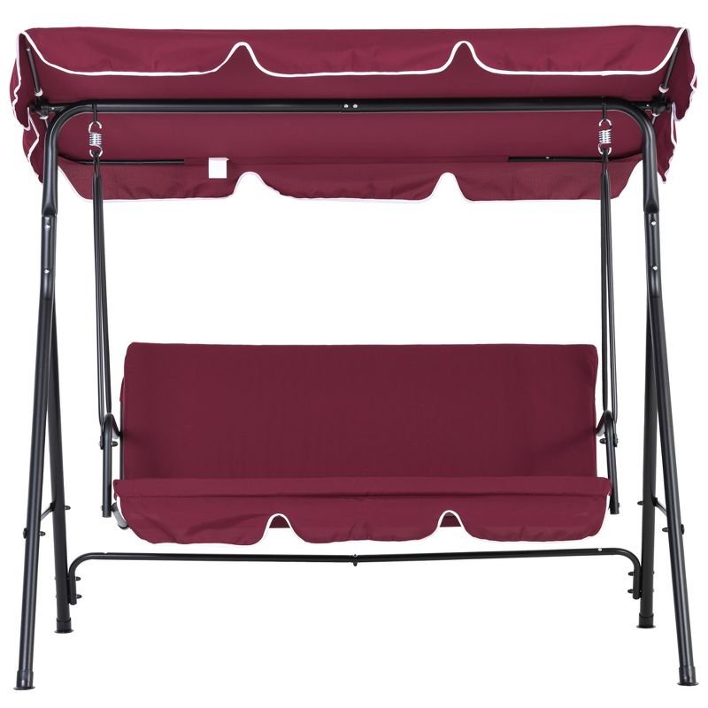 Outsunny 3-Seat Outdoor Patio Swing Chair with Removable Cushion, Steel Frame Stand and Adjustable Tilt Canopy for Patio, Garden, Wine Red, 4 of 7