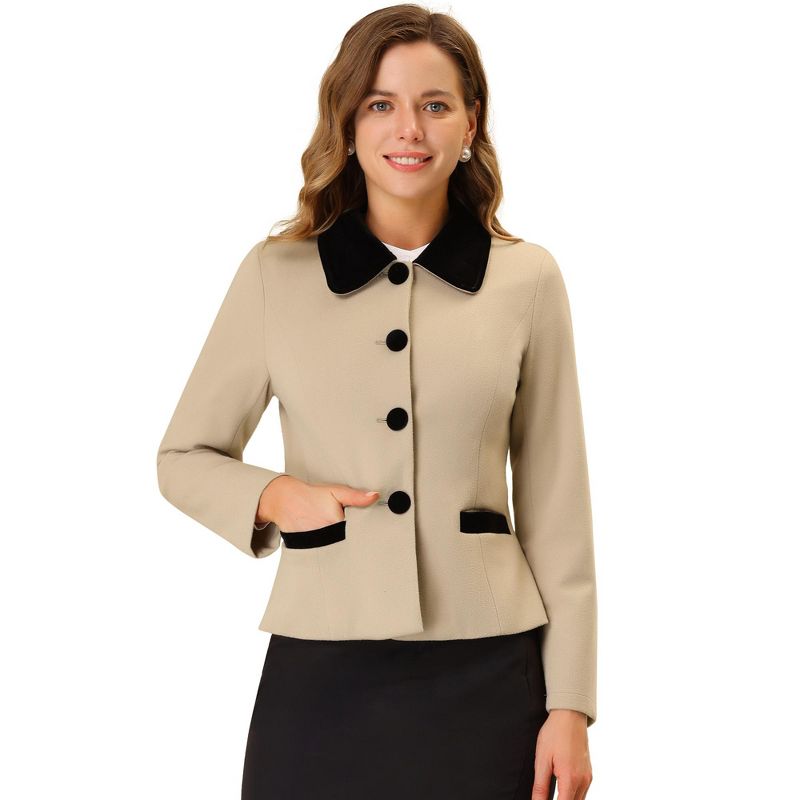 Allegra K Women's Work Office Contrast Collar Single Breasted Winter Coat, 2 of 7