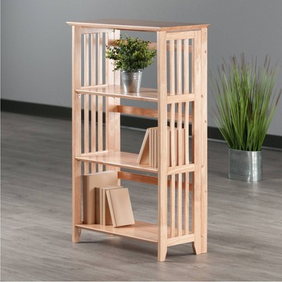 Natural Light Wood 4-Tier Foldable Bookshelf