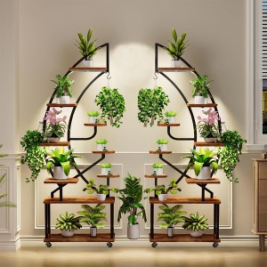 Plant Stand with Grow Lights, 68" In 6 Tiered Metal Plant Shelf with Wheels, Plant Rack Display Shelves, Curved Plant Holder for Living Room, Black - 1 of 4