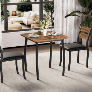 3 Piece Dining Table Set, Farmhouse Kitchen Table and Upholstered Chair, Metal Frame Square Dining Room Furniture - 1 of 4