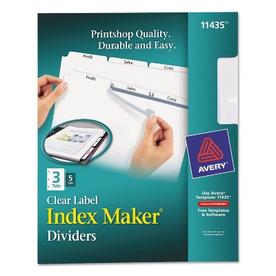 Avery Print & Apply Clear Label Dividers w/White Tabs 3-Tab Letter 5 Sets 11435