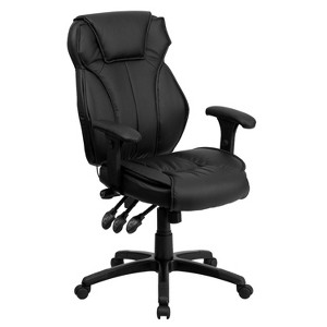 Emma and Oliver High Back Black LeatherSoft Multifunction Ergonomic Office Chair, Lumbar Knob - 1 of 4