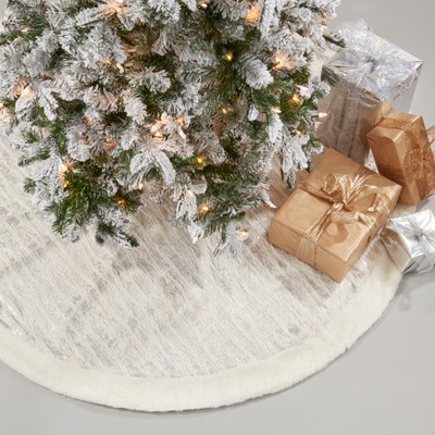 Enchanted Frost Silver Foil Print Faux Fur Tree Skirt