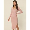 Seta T Women's Fall Winter Long Sleeve V Neck Ribbed Knit Side Slit Twist Front Midi Sweater Dress - 2 of 4