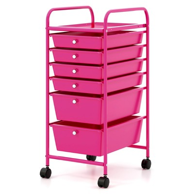 Tangkula 6 Drawer Scrapbook Paper Organizer Rolling Storage Cart for Office School Pink