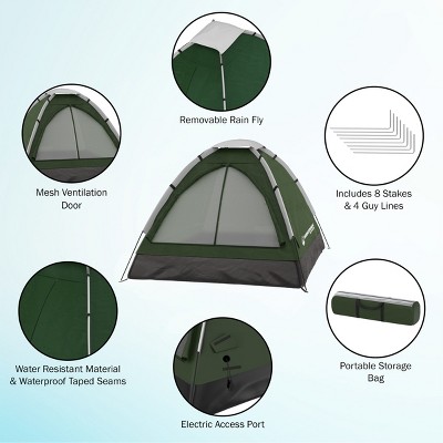 Green Polyester Dome Camping Tent with Carry Bag for Two People