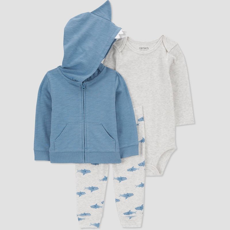 Carter's Just One You® Baby Boys' Shark Cardigan Sweater & Jogger Pants Set - Blue/Gray, 1 of 7