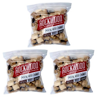 Rockwood Missouri 3 to 5 Pound All Natural Organic Flavorful Hardwood Low & Slow Outdoor Smoker Smoking Wood Chunks, Hickory (3 Pack)