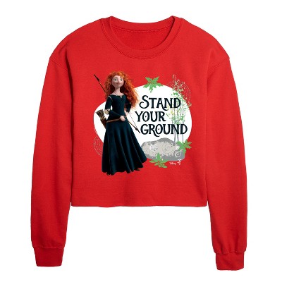 Disney Merida Stand Your Ground Cropped Long Sleeve Crew Neck Sweatshirt - Red - X-Large