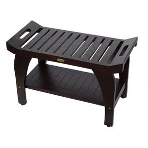 DecoTeak® Tranquility® 30" Teak Wood Shower Bench with Shelf and LiftAide® Arms in Woodland Brown Finish - 1 of 4