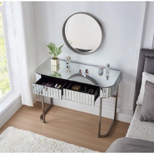 39" Mirrored Makeup Vanity Table with Stainless Steel Base, Mirrored Console Dressing Table with 2 Drawers,Versatile Desk for Bedroom, Silver - 1 of 4
