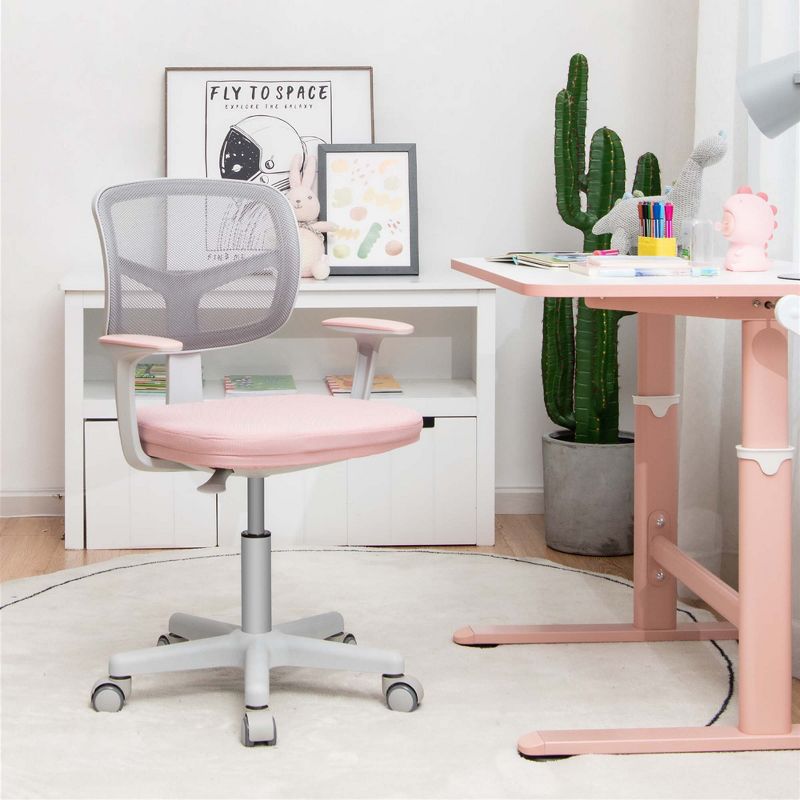 Costway Kids Desk Chair Adjustable Height Children Study Chair w/Auto Brake Casters Blue / Pink, 2 of 10