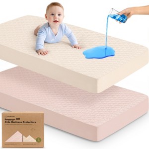 2-Pack Protect+ Waterproof Crib Mattress Protector Covers, Mavy Quilted Cotton Baby Mattress Topper, Toddler Crib Sheets - 1 of 4