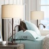 Possini Euro Design Traverse Modern Table Lamps 29" Tall Set of 2 with USB Charging Port Gooseneck LED Bronze Oatmeal Shade for Bedroom Living Room - 2 of 4