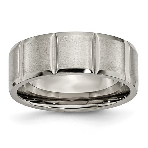 Black Bow Jewelry Men's 8mm Titanium Grooved & Beveled Edge Standard Fit Band - image 1 of 4