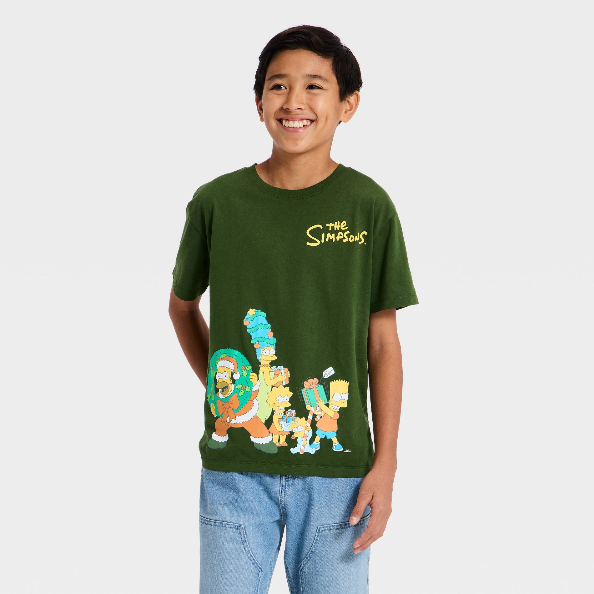 Boys' The Simpsons Christmas Oversized Short Sleeve Graphic T-Shirt - Green
