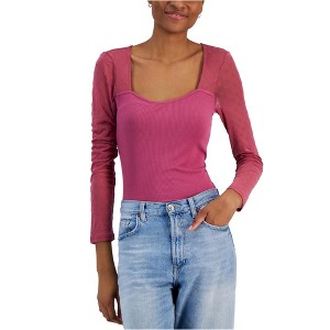 Crave Fame Womens Flocked Illusion Mesh Knit Blouse - 1 of 1