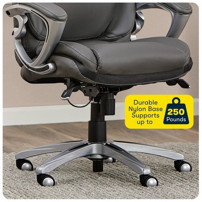 Gray Leather Executive Office Chair with Lumbar Support