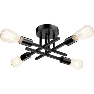 Itopfox Semi Flush Mount Ceiling Light Fixture Matte Black, Modern Sputnik Close to Ceiling Light, Chandelier for Bedroom Kitchen 4 Light E26 Socket - 1 of 4