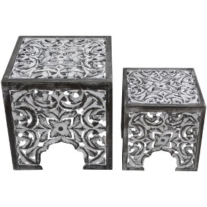 Northlight Set of 2 Antique Gray and Black Square Stackable Nesting Side Table and Stool 16" - 1 of 4