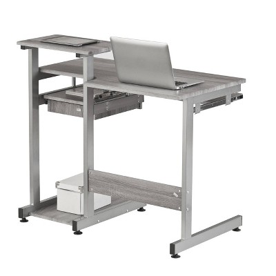 Sleek Gray MDF and Steel Compact Computer Desk with Drawers
