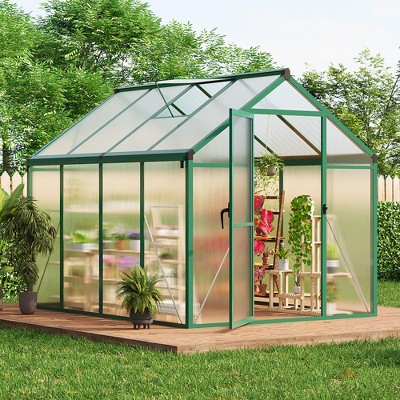 Aluminum outdoor greenhouse with roof vents and quick assembly frame, PC panels, suitable for greenhouse, courtyard, terrace, lawn