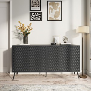 63" Modern Sideboard Buffet Cabinet with Honeycomb Doors and 4 Adjustable Shelves for Dining Room or Entryway-Baofuwish - 1 of 4