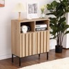 Set of 2 Oak Finish Wave Stripe Sideboard - Double Door Storage Cabinet with Wavy Design, Wood Texture Buffet Console for Living Room, Entryway - 3 of 4