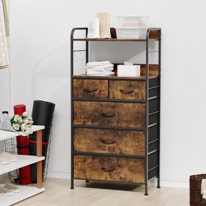 47.2" Vertical Fabric Dresser w/200LB Capacity - 5 Drawers + Shelves & Anti-Tip Kit, Slim 11.8" Depth for Bedroom/Closet - 1 of 4