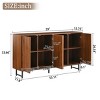 Mid Century Modern Sideboard Buffet, 59'' Walnut Cabinet with Geometric Carved Doors & Metal Legs for Dining Room Entryway-3irtyhousy - 4 of 4