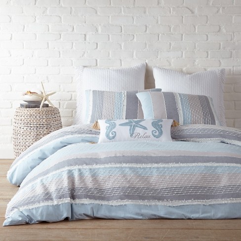 Levtex Home - Pickford Comforter Set - Twin Comforter + One Standard Pillow  Cases - Blue, Taupe, Off-White - Jacquard Tribal - Comforter (68 x 88in.)