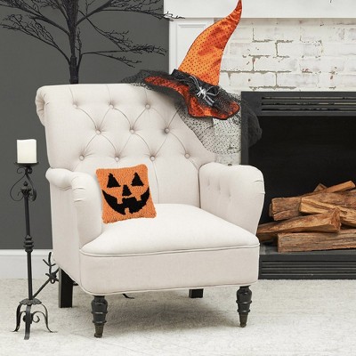 Petite Orange and Black Jack-O-Lantern Hooked Throw Pillow