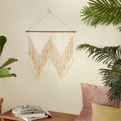 37 X 13 Cotton Macrame Handmade Intricately Weaved Wall Decor With Beaded  Fringe Tassels White - Olivia & May : Target