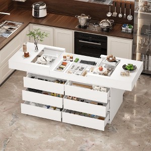 FUFU&GAGA White Kitchen Island with Glass Top Storage Solution for Closet, Bedroom, and Kitchen - 1 of 4