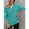 Women's Oversized Sweatshirts Casual Crewneck Long Sleeve Side Slit Waffle Knit Pullover Sweatshirt Tops - 3 of 4