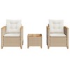 vidaXL 3 Piece Bistro Set with Cushions Beige Poly Rattan Acacia Wood - 3 of 4